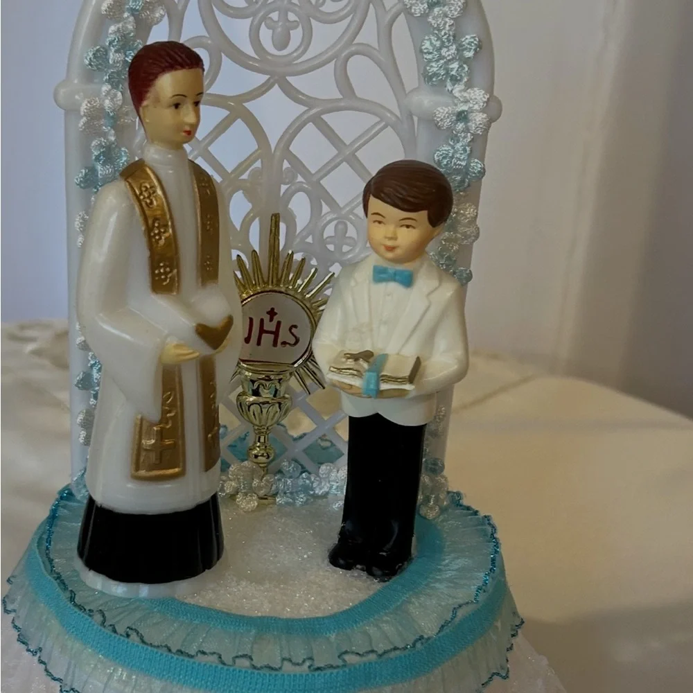 Blue and White Religious Cake Topper